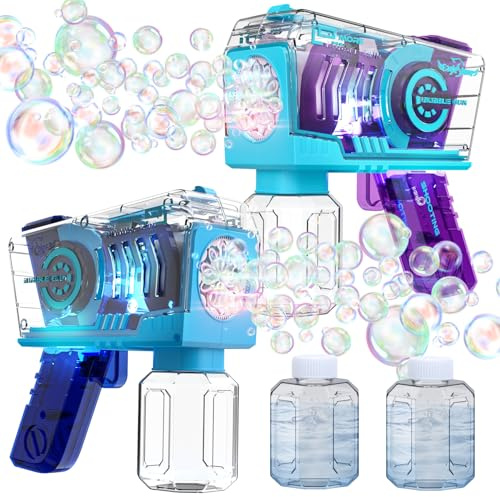 EagleStone 2er-Pack automatische Seifenblasenpistole mit 10 Düsen und LED-Licht, Seifenblasenmaschine für Kinder ab 4 Jahren, Outdoor Seifenblasen Spielzeug für Geburtstag, Party und Geschenk