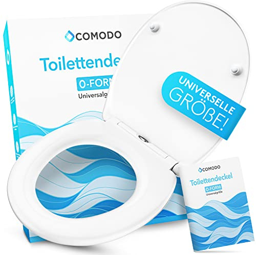 COMODO Toilettendeckel O-Form mit Absenkautomatik & abnehmbar | WC- Sitz O-Form aus Duroplast | Antibakteriell & universell passend | WC Deckel bis 150kg belastbar, weiß, 45x37cm