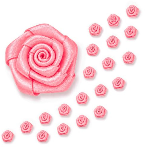 Satinrosen 15mm Rosenköpfe zum Basteln & Aufnähen 20 Stück Hellrosa | FARB- & GRÖSSENAUSWAHL - kleine Satinröschen Applikationen für Scrapbooking Kartenbasteln Geschenkdeko - Blumen Streudeko