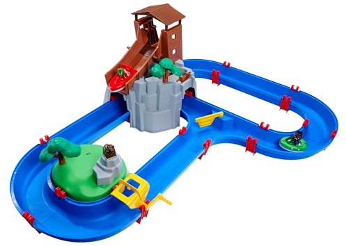 AquaPlay - Adventureland - Wasserbahn mit Berg, Turm und Stausee, Spieleset inkl. 2 Tierfiguren, Motorboot und Speedboot, für Kinder ab 3 Jahren