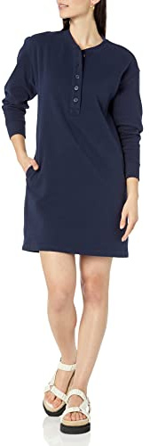 Amazon Essentials Damen Henley-Sweatshirtkleid aus Strick (erhältlich in Übergrößen), Marineblau, S