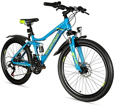 Bergsteiger Broome 24/26 Zoll Kinderfahrrad Mountainbike Fully MTB 21 Gang | Mit Scheibenbremsen, Dynamolicht, Ständer und Klingel, ideal für Kinder ab 135 cm auf Schulweg und Gelände.