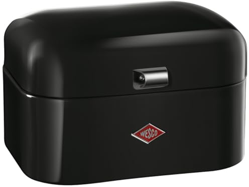 WESCO Single Grandy Brotkasten in der Farbe schwarz, pulverbeschichtetes Stahlblech, Lüftungslöcher und stabiler Handgriff, 22 x 26,8 x 17,5 cm
