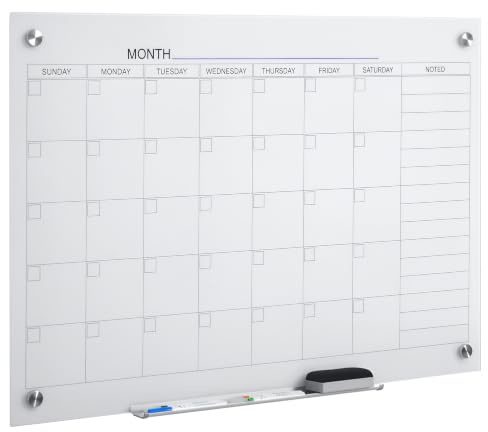 Vinsetto Whiteboard Kalender 90 x 60cm Wandkalender Trocken Abwischbar | Mit Stiftablage, Wochenplaner, 4 Stifte, Radierer, Monatskalender, für Büro Schule Küche Zuhause