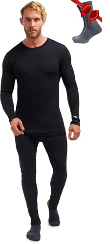 Merino.tech 100% Merino Unterwäsche Herren Set Shirt & Hose + Wandersocken | Atmungsaktive Light, Midweight, Heavy Funktionsunterwäsche, Skiunterwäsche, Thermounterwäsche Set, Wandern, Ski, Outdoor