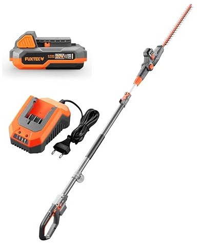 Fuxtec Akku Hochheckenschere 20V FX-E1HH20-SET Elektro Teleskop Heckenschere zum Schneiden von Hecken und Sträuchern – inklusive Akku und Ladegerät