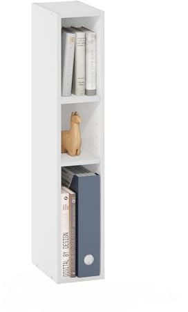 Furinno Fulda 3-stöckiges schmales Bücherregal, 15 cm breit, Weiß | Ablageregal, 23,6 (T) x 15,0 (B) x 80,0 (H) cm, Bücherregal, für Wohn- und Schlafzimmer, Homeoffice