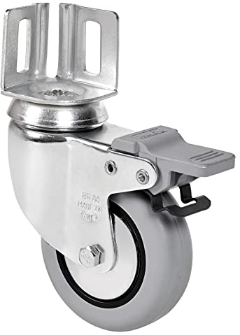 Drehrad mit Bremse für Beistellmöbel, ALEX-Räder, BH PGI, Winkelplatte, Gummiring, Ø 80 mm