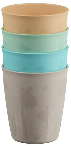 nip Kindertrinkbecher für Kleinkinder und Babys, mit niedlichem Motiv, BPA-frei, Made in Germany, 4er Set, ab 12 Monaten, blau/grün/orange/grau