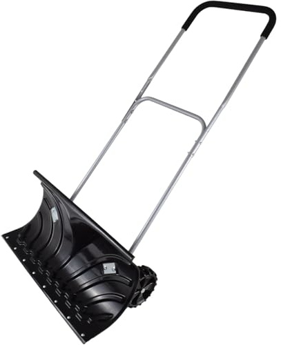 Agora-Tec® Schneeschieber mit Rädern 66 cm Mobile – fahrbarer Schneeräumer mit extra breitem Kunststoffblatt & schwenkbarem Doppel-Stahlstiel mit Softgriff