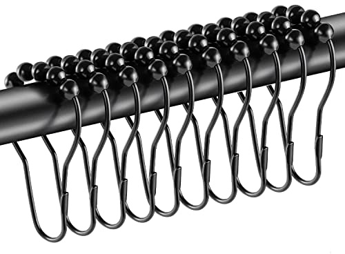20 Stück Duschvorhang Haken, 7,5 x 4cm Metall Duschvorhangringe mit Gleitsystem Duschvorhang Aufhängung Duschringe Gardinenringe für Duschvorhangstange Kleiderstange (Schwarz)