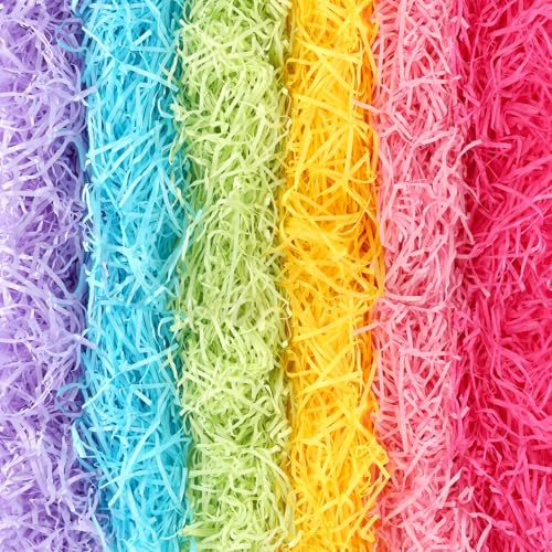300g Füllmaterial Geschenk Bunt, 6 Farben Geschreddertes Papier, Weicher Füllmaterial Geschenkbox, Raffia Füllmaterial mit 1 Grußkarte für Geschenkboxen, Geschenkkörbe