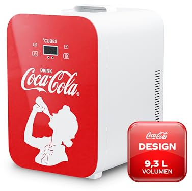 °CUBES Coca-Cola Mini Kühlschrank 9,3L | Kompakter Minikühlschrank mit Glasdruck & LCD-Touch-Display | Kleiner Kühlschrank für Auto & Haushalt | Leise & Effizient | 12V/220V