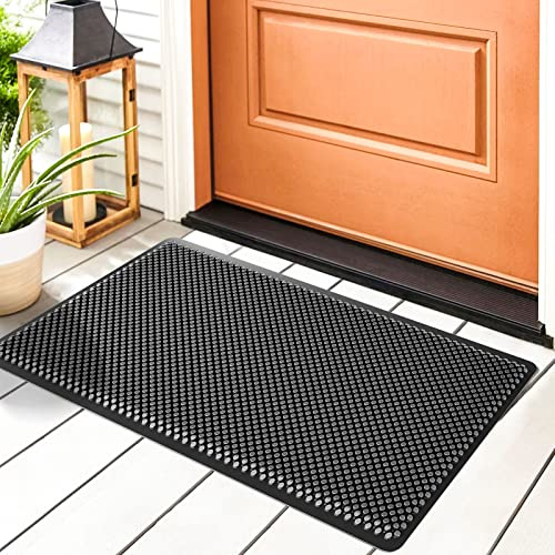 Fowooyen Fußmatte Außen Silikon Schmutzfangmatte Wetterfest 43x76cm Schwarz | fangen Schmutz & Schlamm auf, einfach abspülen & trocknen, Fußabtreter Outdoor & Aussenbereich, Türmatte mit Noppen