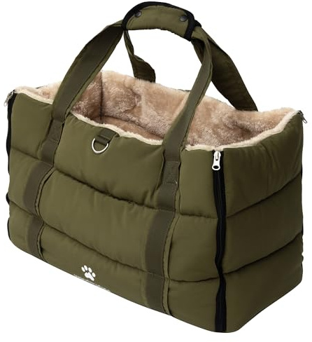 Wanderpfote Hundetragetasche – Hundetasche & Tragetasche Hund, Hunde Tragetasche bis 10kg, leichte Transporttasche Hund als Bequeme Umhängetasche für Reisen (Oliv, L)
