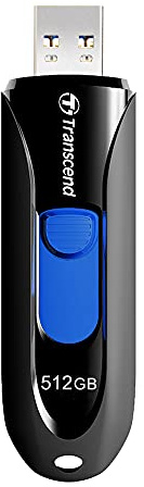 Transcend 512GB JetFlash 790 USB 3.0 USB-Stick, Schwarz | USB 3.2 Gen 1 Speicherstick, kappenloses, einziehbares Design mit Schlüsselanhänger, Datenspeicherung und Datensicherung