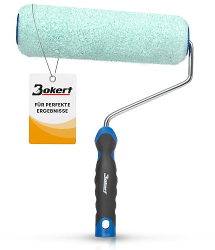 BOKERT® Farbroller 25cm - streifenfreier Farbauftrag ohne Spritzen - Profi Farbwalze für Wand & Decke - Mikrofaser Malerrolle mit 15mm Florhöhe