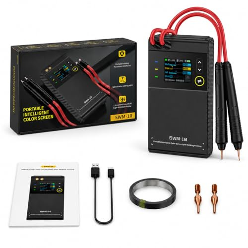 Uadme Punktschweißgerät für Akkus, SWM-10 1200A 5000mAh Tragbares Mini Spotter Schweißgerät für 18650 Akku & DIY, mit TFT Display USB-Ausgang, 0,1–0,25 mm Schweißdicke