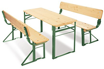 PINOLINO Sepp Kinder Festzeltgarnitur mit Lehne I Klappbare Kindersitzgruppe aus Holz & Metall I Outdoor Tisch mit 2 Bänken für Garten, Geburtstag & Party I Ab 3 Jahren