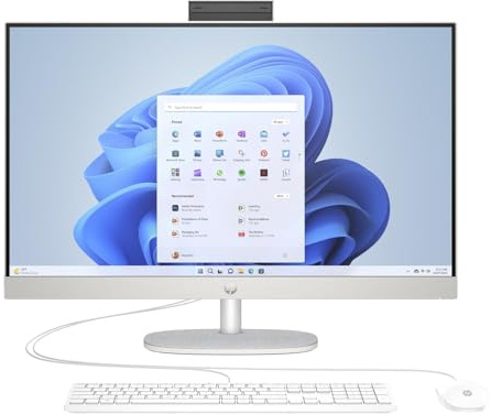 HP All-in-One Desktop-PC | 27 FHD Display | AMD Ryzen 5 7520U | 16 GB DDR5 RAM | 512 GB SSD | AMD Radeon-Grafikeinheit | Windows 11 Home | Weiß