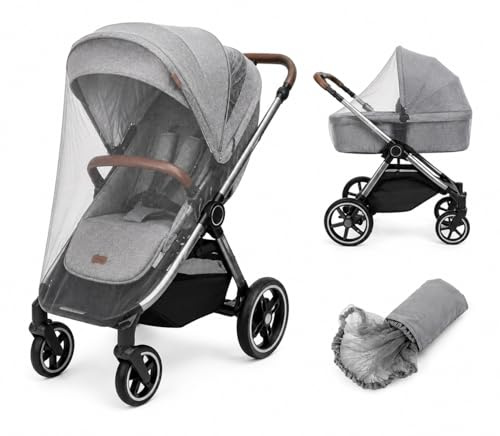 Zamboo Universal Insektenschutz - Mückennetz für Kinderwagen & Buggy/Premium QUALITÄT: idealer Schutz vor Wespen & Stechmücken Dank feinem Netzgewebe, reißfest & waschbar, mit Tasche - Grau