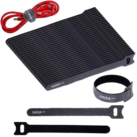 HASA zone Klettband Kabelbinder Klett Schwarz 100 Stück, Kabel Klettband Wiederverschließbar 150 x 12 mm Klett Kabelbinder Klettverschluss für Home Office Büro und Gartena