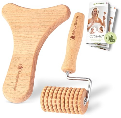 MagicBeech - Gesichtsmassagegerät Set: Madero Massageroller & Gesichtspaddel für entspannende Gesichtsmassage Gesichtsroller & Massage Roller Gesicht für natürliche Pflege, Lifting & Lymphdrainage