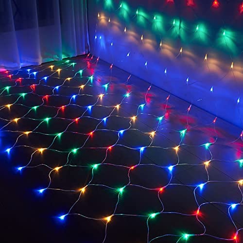 Ikodm LED Lichternetz, 2 x 2 m, 204 LED Lichternetz, 8 Modi, Lichtervorhang mit Stecker für Innen und Außen Dekoration (mehrfarbig)