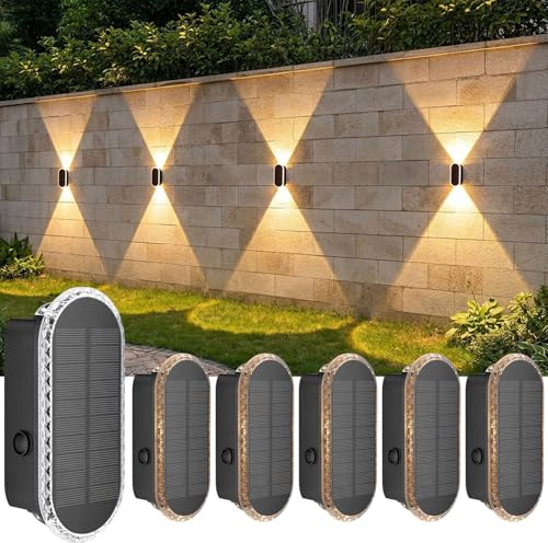 Solar Wandleuchten für Außen Garten: 6-Stück Solarlampen Aussen Up und Down | IP65 Wasserdicht Led Solarleuchten - Außenwandleuchten für Zaun Terrasse Hausfassade Balkon 3 Farben 3000K/4000K/6500K