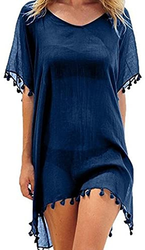 FFWTPY Damen Strandkleid, Chiffon Sommer Strandponcho, Badeanzug Bikini Cover-Ups mit Quasten, Boho Strandtunika, Transparent Strandurlaub Badeanzug, Bikini Beachwear