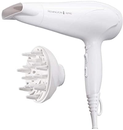 Remington Haartrockner Ionen [leicht, Diffusor & Stylingdüse] weiß (2200W, Keramik-Ionen: schonendes Styling & gleichmäßige Wärmeverteilung, 3 Heiz- & 2 separate Gebläsestufen + Abkühlstufe) D3199
