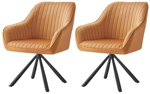 SONGMICS Esszimmerstuhl 2er Set, Küchenstuhl, Sessel drehbar, Samt, Polsterstuhl mit Armlehnen, bis 120 kg belastbar, Stahlbeine, für Esszimmer Küche, karamellbraun-tintenschwarz KDC161K12V1