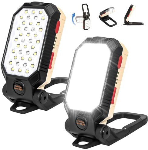 2 Stück LED Arbeitsleuchte Taschenlampe Ultra-Helle Werkstattlampe Akku-Betrieben mit Schwenkfunktion + Magnetfuß Wasserdicht, 10W 2200mAh Arbeitsleuchte für Autoreparatur Werkstatt und Camping