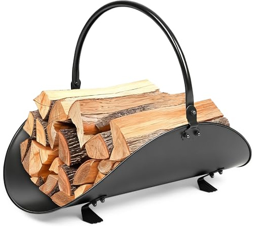 Amagabeli Kaminholzkorb Metall, Kaminholzregal innen Holzkorb für Kaminholz, schwarz Tragetasche Schwarzer