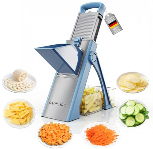 Mandoline Vegetable Slicer Pommesschneider Gurkenhobel,für die Küche, Zerkleinerer, Gemüseschneider mit größerem Behälter, Dicke Verstellbarer Gemüseschneider (blau groß)