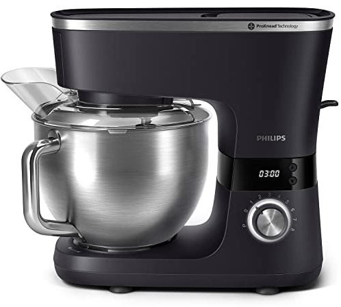 Philips 7000 Series Küchenmaschine - 5,5 Liter, 1000 Watt, 8 Geschwindigkeitsstufen, ProKnead Technologie, Rezepte, LED Smart Timer, Knethaken, Schneebesen Und Rührbesen (HR7962/01)