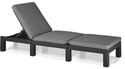 Allibert by Keter Daytona Deluxe Sonnenliege für Garten, Terrasse & Balkon mit verstellbarem Kopfteil, grau, inkl. Auflage, Gartenliege aus Kunststoff, flache Rattanoptik, 195x65x25,5 cm