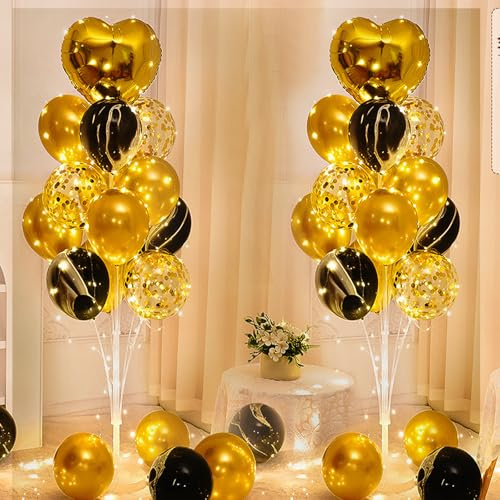 2 Stück Ballonständer 160 cm Luftballon Ständer LED Leuchtende Luftballons | 32 balloon 2 Ballonhalter 4 LED Lichterkette Luftballonstäbe mit Halterung für Gartenparty JGA Hochzeit Geburtstagsdeko