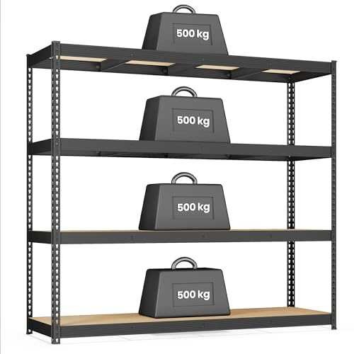 SONGMICS Schwerlastregal, Standregal, 4 Ablagen aus 8 mm dickem MDF, Lagerregal, Aufbewahrungsregal, bis 2000 kg belastbar, Keller, Garage, Lagerraum, tintenschwarz, 60 x 200 x 183 cm, GLR728BZ01