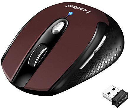 LeadsaiL Leise Kabellose Maus 2,4 GHz 1600 DPI Optical Tracking, 6 Tasten Optische Computermaus, PC Maus mit USB Nano Empfänger, Kompatibel mit PC, Mac, Laptop - Rot