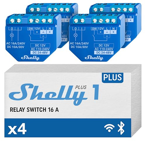 Shelly Plus 1 | Wlan & Bluetooth Smart Relais Schalter | Hausautomation | Alexa & Google Home kompatibel | iOS Android App Kein Hub nötig Beleuchtungssteuerung DIY Fernsteuerung Garagentor (4 Pack)