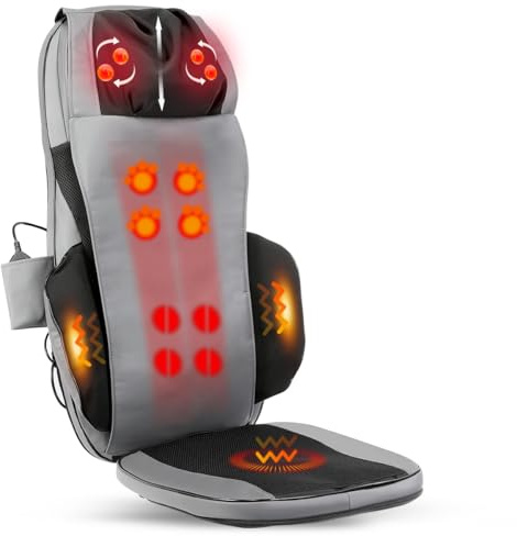 Oyajia Massagesitzauflage mit Wärmefunktion und Vibration, Rückenmassagegerät Massageauflage, Massagematte zur Entspannung zuhause und im Büro, Geschenke für Männer, Frauen