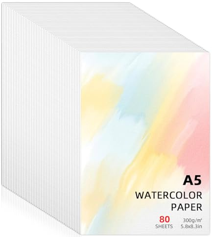 80 Blatt Aquarellpapier A5, Aquarellpapier 300g, Aquarellblock Malpapier, Vielseitiges Watercolor Paper für Aquarell, Gouache & Acryl, Malpapier für Kinder Studenten Lehrer Künstler (21,1 x 14,7cm)