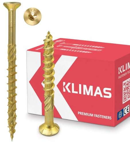 KLIMAS Holzschrauben Torx - Spanplattenschrauben Gelb - Senkkopfschrauben - Terrassenschrauben - Universalschrauben - Dachkonstruktion Schrauben Set - Holzschrauben 4,5x50 mm - 250 Stück