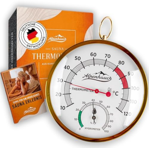 ALPENHAUCH Sauna Thermometer Hygrometer [2in1 Funktion] - Besonders präzises Saunathermometer mit gehärtetem Glas