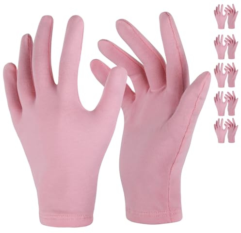 Donfri 5 Paar Rosa Baumwollhandschuhe mit Elasthan für Kosmetik, Größe M | 92% Baumwolle, Atmungsaktiv, Wederverwendbar, Pflege für Nacht, Hautfreundlich für Ekzeme Trockene Hände, Hand-Spa