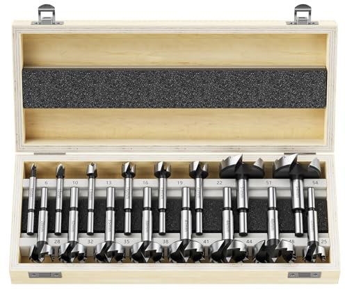 WildFun Forstnerbohrer Set 16tlg für Holz, Hochwertige Forstnerbohrer für die Holzbearbeitung, Holzbohren mit Rundschaft, Bohrerzubehör, Ø6-54mm mit Aufbewahrungskoffer