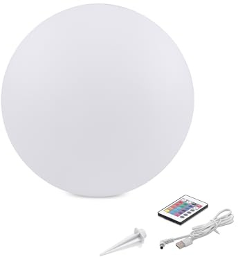 esotec Solar Leuchtkugel Solarkugel Multicolor Dekoleuchte Siena 30 102891 | Solar Leuchtkugel Ø30cm, Fernbedienung, 16 Lichtfarben, Farbwechsel, 3000K, USB Kabel 1,2m, Akku wechselbar, Erdspieß