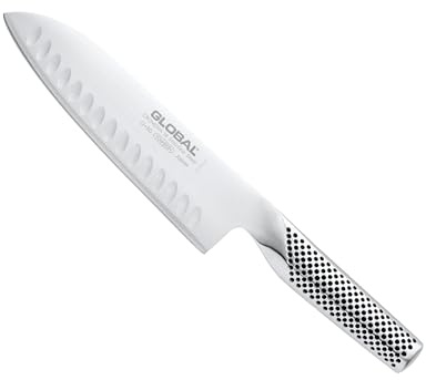 GLOBAL G-80 Santokumesser mit Kullenschliff – 18 cm – japanisches Profi-Santoku aus Cromova 18 Edelstahl
