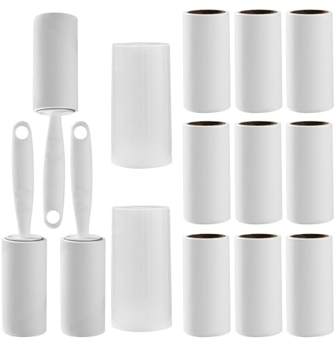 17-Teiliges Fusselrolle-Set, Superstarker Fusselrolle Kleidung (12 Rollen, 720 Blatt), 3 Spender, 2 Schutzhüllen, Fusselrolle Tierhaare, Fusselbürste, Fusselroller, Wiederverwendbare Lint Roller